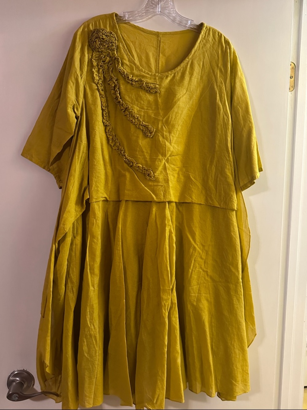 Mustard Yellow Layered Dress with Decorative Rosette